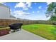Spacious backyard features lush green grass, a privacy fence, and a concrete patio perfect for entertaining at 141 Sweet Cherry Ln, Summerville, SC 29486