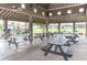 Outdoor pavilion with multiple picnic tables and ceiling fans, perfect for gatherings with pool view at 199 Decatur Dr, Summerville, SC 29486