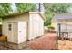 Backyard features a storage shed providing secure space and organization, enhanced by natural surroundings at 202 Chandler Dr, Ladson, SC 29456