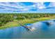 Stunning aerial view of waterfront homes, private docks, and lush green surroundings under a partly cloudy sky at 2287 Shoreline Dr, Johns Island, SC 29455