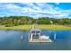 Waterfront home featuring a private dock with boat lift, providing direct access to tranquil blue waters at 2287 Shoreline Dr, Johns Island, SC 29455