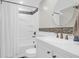 Bathroom featuring shower/tub combo, vanity, and decorative mirror at 4752 Trailside Ct # B, North Charleston, SC 29418