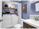 Blue powder room featuring sink, toilet, and laundry equipment at 4752 Trailside Ct # B, North Charleston, SC 29418