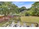 Backyard view of lake with outdoor furniture and mature trees at 634 Lynne Ave, Charleston, SC 29412