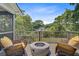 Outdoor deck featuring a fire pit, comfortable seating, and a serene view of the lake and surrounding trees at 634 Lynne Ave, Charleston, SC 29412