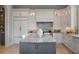 Bright, modern kitchen with white cabinets, a gray island with marble countertop, and stainless steel appliances at 79 Trailing Vine Way, Kiawah Island, SC 29455