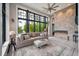 Bright living room featuring a stone fireplace, large windows, and stylish decor at 79 Trailing Vine Way, Kiawah Island, SC 29455