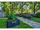 Landscaped backyard featuring a stone pathway and multiple garden boxes perfect for outdoor enjoyment at 102 Cottonwood Dr, Summerville, SC 29483