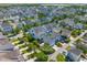 An aerial view showcases a neighborhood with manicured lawns, palm trees, and a glimpse of a pool at 1530 Willtown St, Daniel Island, SC 29492