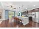 Modern kitchen with stainless steel appliances, a central island with seating, and a sliding door to the backyard at 158 Netherfield Dr, Summerville, SC 29486