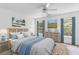 Comfortable bedroom with a queen bed, ceiling fan, coordinated decor, and natural light from two windows at 241 Howle Ave # G, Charleston, SC 29412