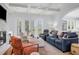 Comfortable living room featuring a fireplace, a coffered ceiling, and french doors at 391 Evian Way, Mount Pleasant, SC 29464