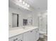Bathroom featuring a double vanity sink, a large mirror and a glass shower enclosure at 494 Pender Woods Dr, Summerville, SC 29486