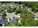 Aerial view of a home with a fenced yard, private pool, surrounded by mature trees in a residential neighborhood at 5105 Parrum Ct, Summerville, SC 29485