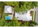 Bird's eye view showcases a home with a detached garage, a refreshing pool, and pristine landscaping at 8187 Jack Island Dr, Johns Island, SC 29455
