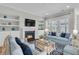 Cozy living room featuring a fireplace, built-in shelving, and comfortable seating for relaxing and entertaining at 1601 Bourne Xing, Mount Pleasant, SC 29466