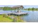 Beautiful lake view features a covered dock with seating, perfect for enjoying waterfront living at 1723 Brittlebush Ln, Johns Island, SC 29455