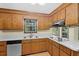 Traditional kitchen featuring wooden cabinets, white countertops, and a double-basin stainless steel sink at 202 Woodbridge Dr, Summerville, SC 29486