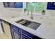 Stylish stainless steel sink and faucet with modern countertops and blue cabinets at 303 High Grove Rd, Summerville, SC 29485