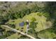 Aerial view of a home on a lush yard with forest and dirt road near it at 326 Turner Ln, Round O, SC 29474