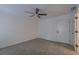 This is a bedroom with neutral-toned walls, carpet, and a contemporary ceiling fan at 4028 Babbitt St, Charleston, SC 29414