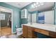 Bathroom features a vanity with lots of storage space and a shower with curtain at 104 Study Ct, Ladson, SC 29456