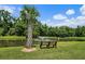 Picturesque pond with a fountain, palm tree, bench, and surrounding greenery at 105 Brockman Way, Goose Creek, SC 29445