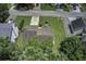 This is an aerial view of the roof and large yard at 112 Lewisfield Dr, North Charleston, SC 29418