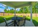 Covered patio with outdoor seating and a view of the fenced backyard at 119 Lucca Dr, Summerville, SC 29486