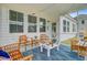Covered outdoor patio with seating, string lights, and view to the backyard at 1226 Spotflower St, Summerville, SC 29485