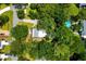 Aerial view of a home surrounded by lush greenery, showcasing a private pool and tranquil residential setting at 1515 N Lakeshore Dr, Mount Pleasant, SC 29466