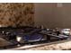 Gas stovetop burner of a gas range is shown lit and burning blue flames at 1551 Hutton Pl, Charleston, SC 29407