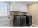 Laundry room features white cabinets and modern black front load washer and dryer at 1551 Hutton Pl, Charleston, SC 29407