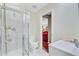 Bright bathroom features glass shower, white tile and modern fixtures at 2136 Kings Gate Ln, Mount Pleasant, SC 29466