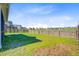 Spacious backyard with a wooden fence and view of a pond and community homes at 240 Lucca Dr, Summerville, SC 29486