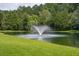 Scenic pond featuring a fountain, surrounded by lush green grass and mature trees at 3616 Bagley Dr, Mount Pleasant, SC 29466