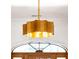 Stylish light fixture with wooden slats and gold interior, hanging from the ceiling at 441 Elfes Field Ln, Charleston, SC 29492