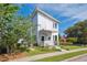 Stylish two-story home featuring a modern design and a welcoming front porch with the American flag at 5017 W Liberty Park Cir, North Charleston, SC 29405
