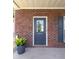 Close-up of the front door with brick facade and potted plants, showcasing a welcoming entrance at 5110 Hyde Park Village Ln, North Charleston, SC 29405