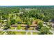 Lush greenery surrounds a neighborhood, viewed from above; an arrow emphasizes the featured homes's appealing wooded setting at 565 Estates Dr, Walterboro, SC 29488