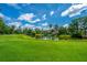 Scenic golf course view with a pond, green grass, trees, and houses in the background under a blue sky at 8725 Herons Walk, North Charleston, SC 29420