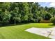 Green backyard with mature trees, lawn and a concrete slab for entertaining at 1070 Moss Grove Dr, Moncks Corner, SC 29461