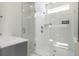 Modern bathroom featuring a spacious glass enclosed shower with white subway tile at 109 W Respite Ln, Summerville, SC 29483