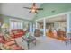 Open-concept living room with vaulted ceilings, hardwood floors, and lots of natural light at 109 Waveney Cir, Goose Creek, SC 29445