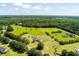 Expansive aerial view of a beautiful home surrounded by lush greenery and large lawn on a sunny day at 1111 Sandy Springs Circle, Walterboro, SC 29488