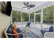 Screened-in porch with comfortable seating, ceiling fan, and a view of the lush backyard at 1228 Walleye Cor, Charleston, SC 29414