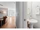 Stylish powder room with pedestal sink and modern fixtures at 129 Saluda Dr, Moncks Corner, SC 29461