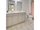 Bright bathroom with a double sink, and gray cabinets at 142 Airy Dr, Summerville, SC 29486