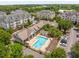 A picturesque aerial view of a community pool and apartment complex surrounded by lush greenery at 2244 Ashley Crossing Dr # 1125, Charleston, SC 29414