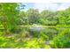 Scenic view of a lush pond with a fountain and surrounding mature trees at 2494 Cape Rd, Johns Island, SC 29455